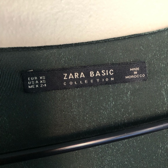 ZARA Velvet Emerald Moss Green Deep V Neck Midi Dress - Picture 2 of 4